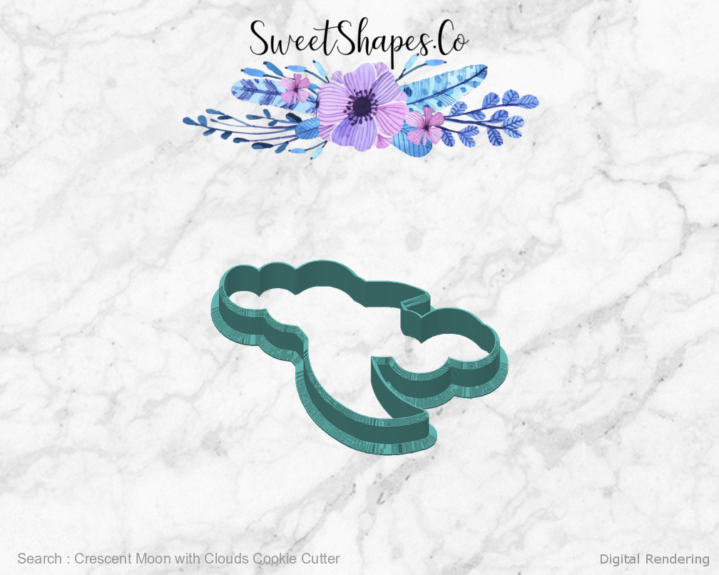 Crescent Moon with Clouds Cookie Cutter — back view