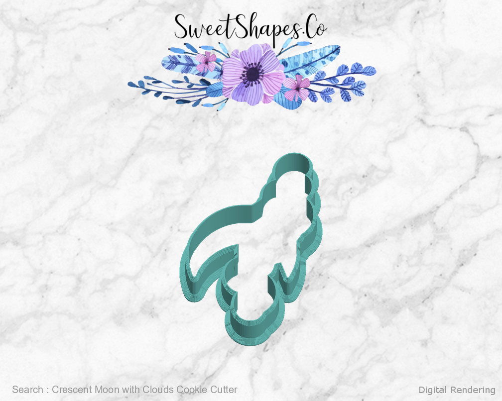 Crescent Moon with Clouds Cookie Cutter — left view