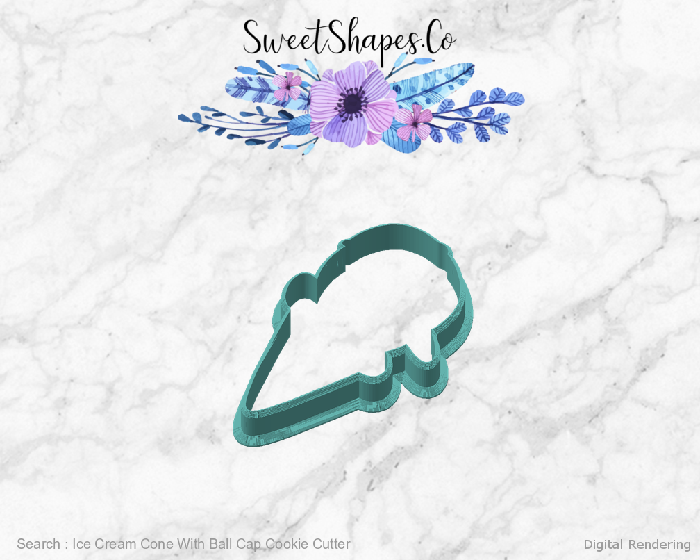 Ice Cream Cone With Ball Cap Cookie Cutter — angled front view