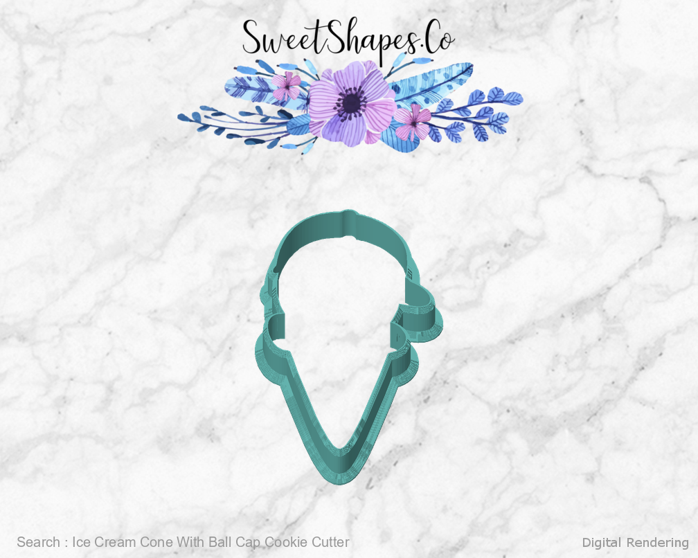 Ice Cream Cone With Ball Cap Cookie Cutter — front view