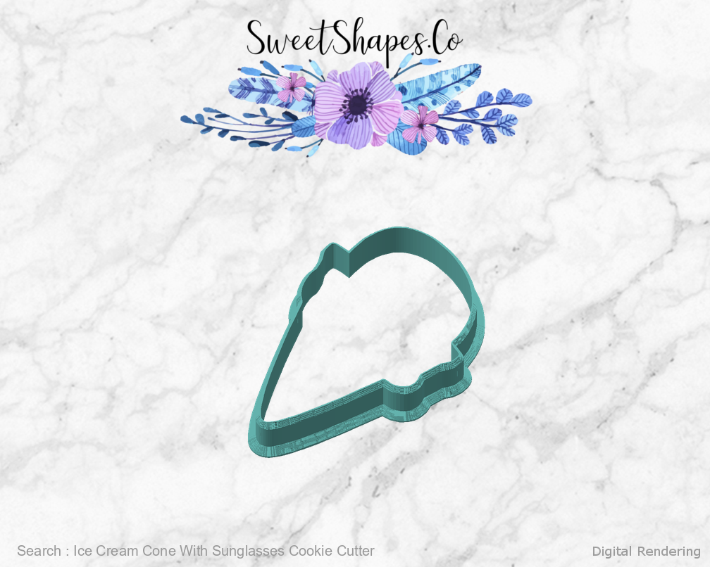 Ice Cream Cone With Sunglasses Cookie Cutter — angled front view