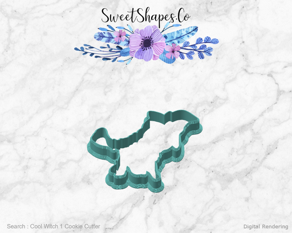Cool Witch 1 Cookie Cutter — angled front view