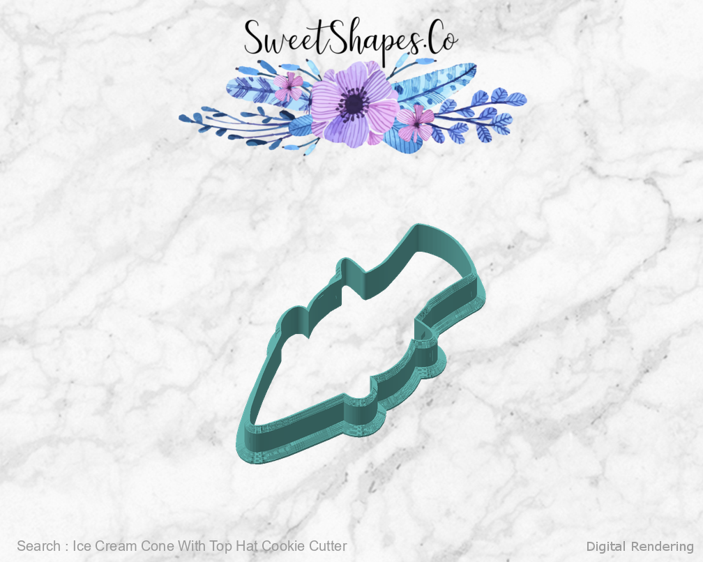 Ice Cream Cone With Top Hat Cookie Cutter — angled front view