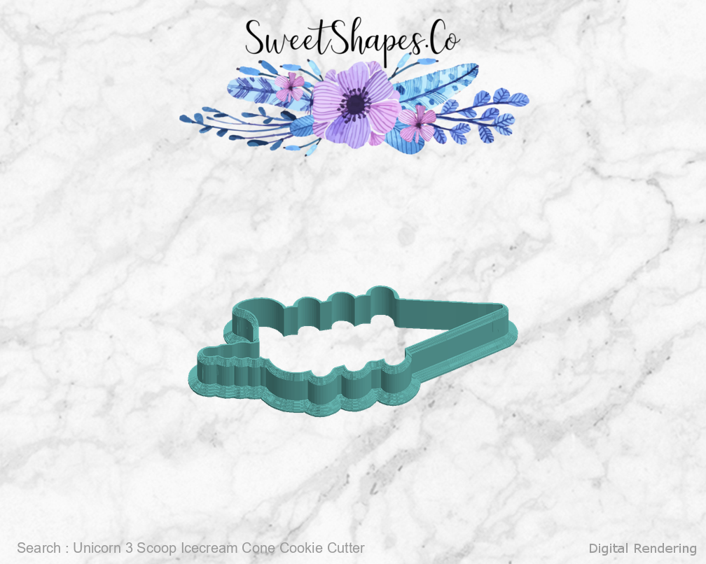 Unicorn 3 Scoop Icecream Cone Cookie Cutter — left view