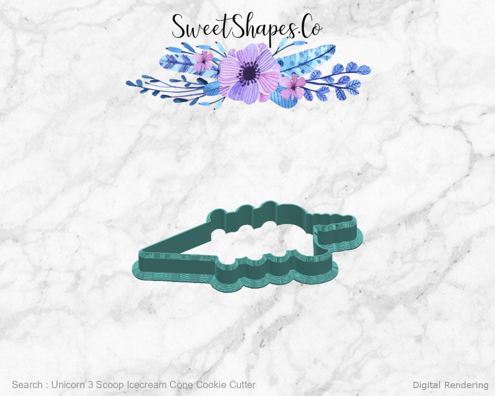 Unicorn 3 Scoop Icecream Cone Cookie Cutter — right view
