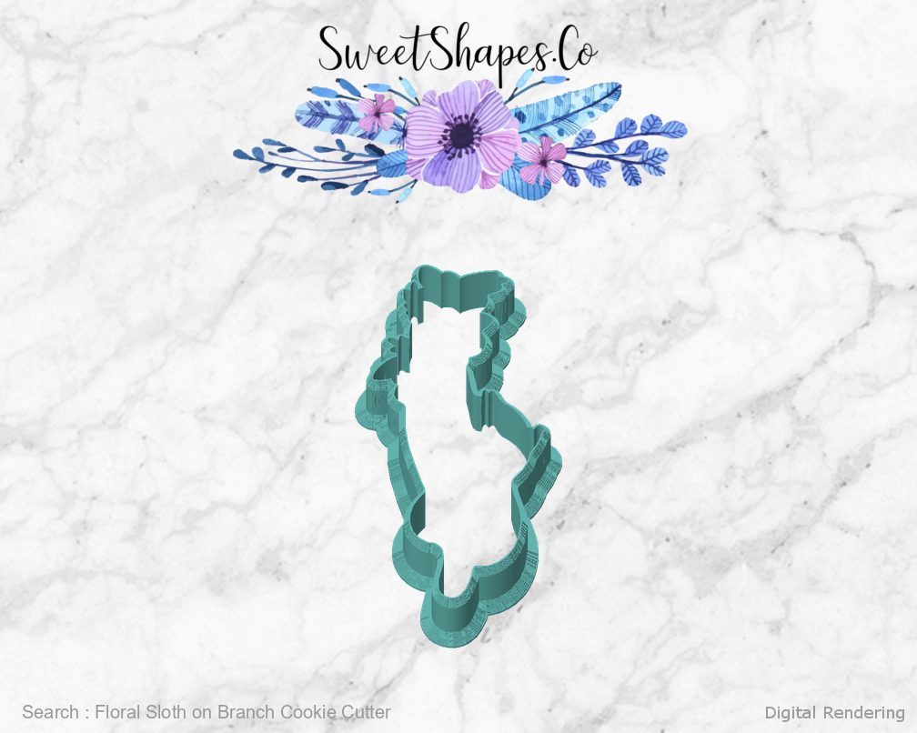 Floral Sloth on Branch Cookie Cutter — front view