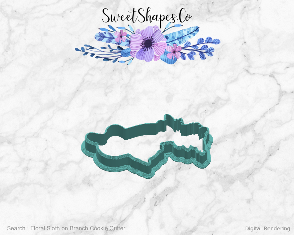 Floral Sloth on Branch Cookie Cutter — right view