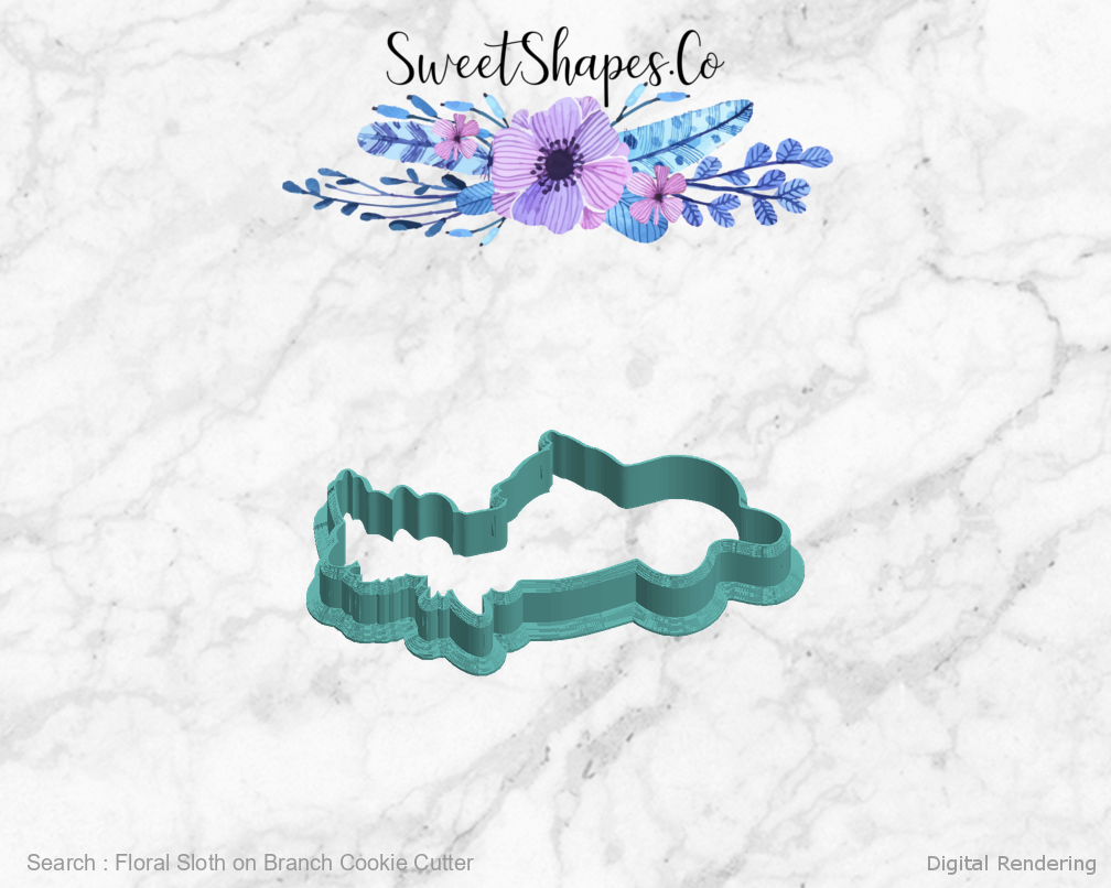 Floral Sloth on Branch Cookie Cutter — left view