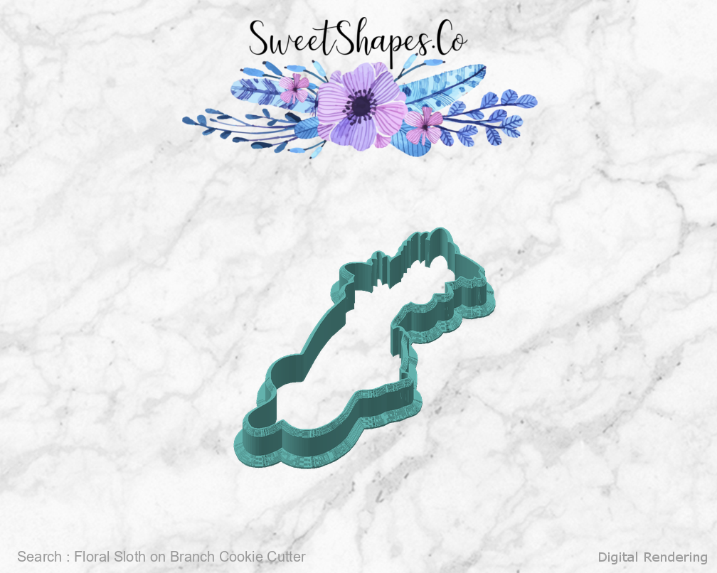 Floral Sloth on Branch Cookie Cutter — angled front view