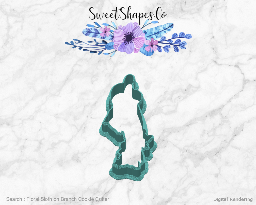 Floral Sloth on Branch Cookie Cutter — back view
