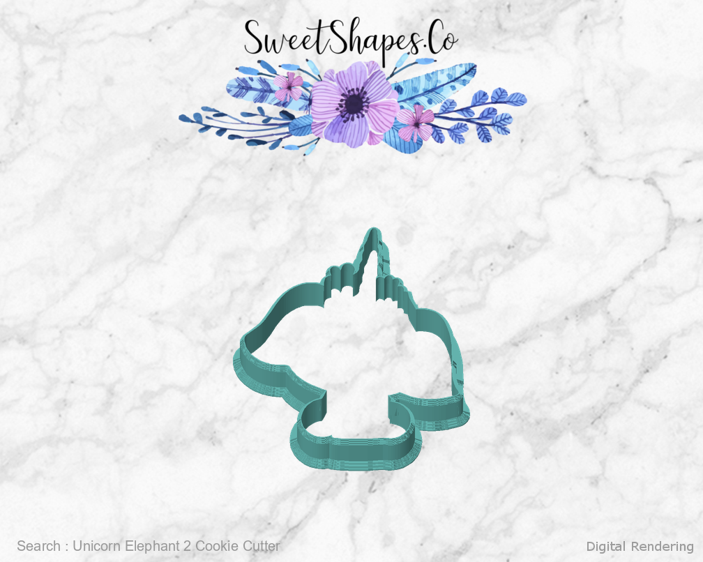 Unicorn Elephant 2 Cookie Cutter — front view