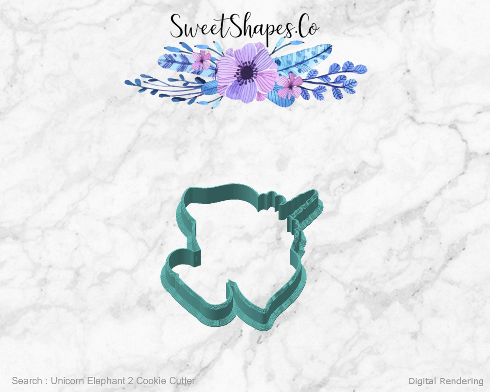 Unicorn Elephant 2 Cookie Cutter — angled front view