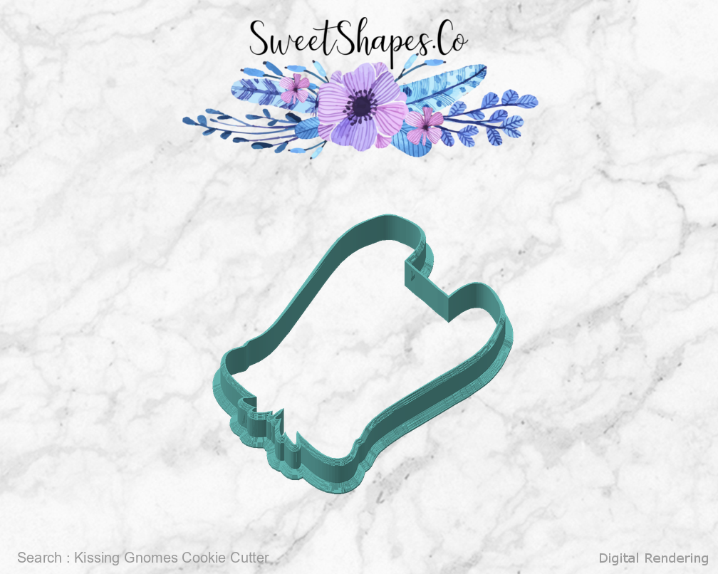 Kissing Gnomes Cookie Cutter — angled front view
