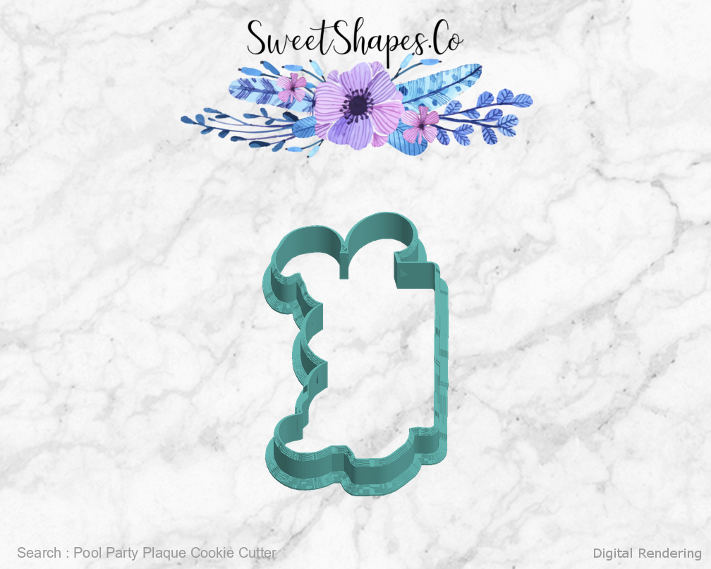 Pool Party Plaque Cookie Cutter — left view
