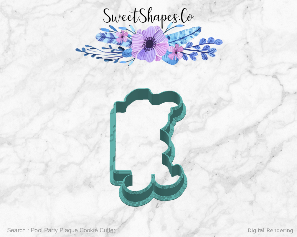 Pool Party Plaque Cookie Cutter — right view