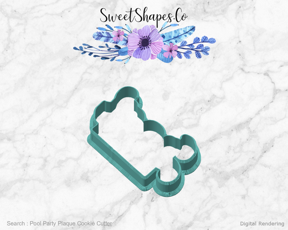 Pool Party Plaque Cookie Cutter — angled front view