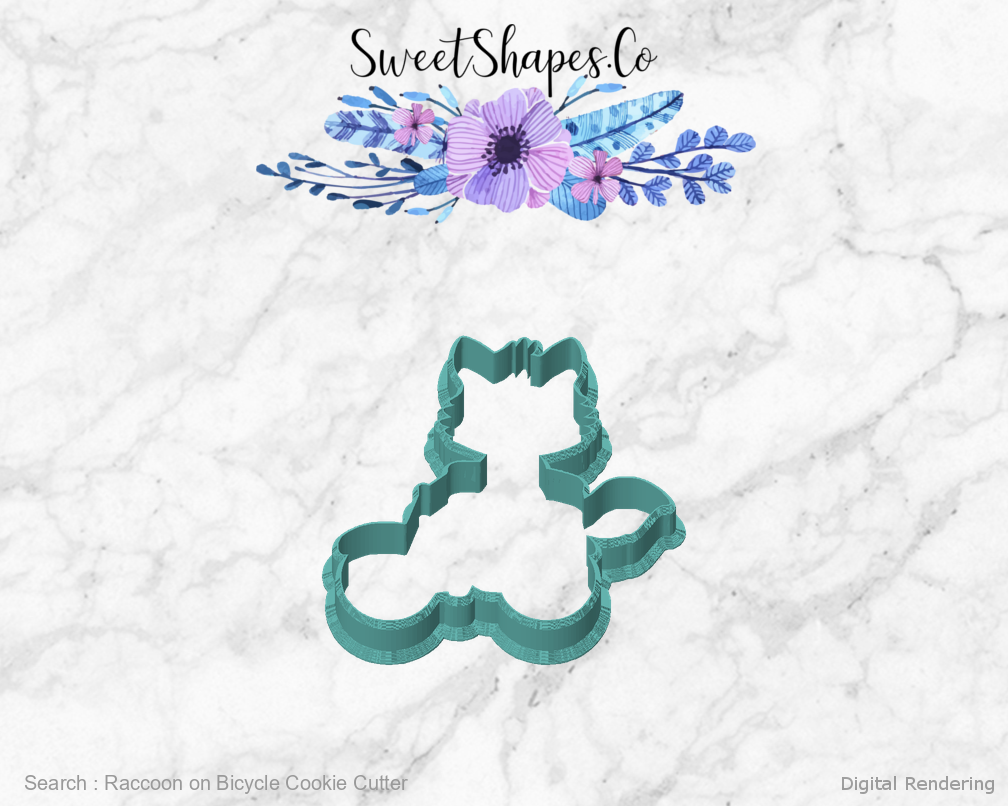 Raccoon on Bicycle Cookie Cutter — front view