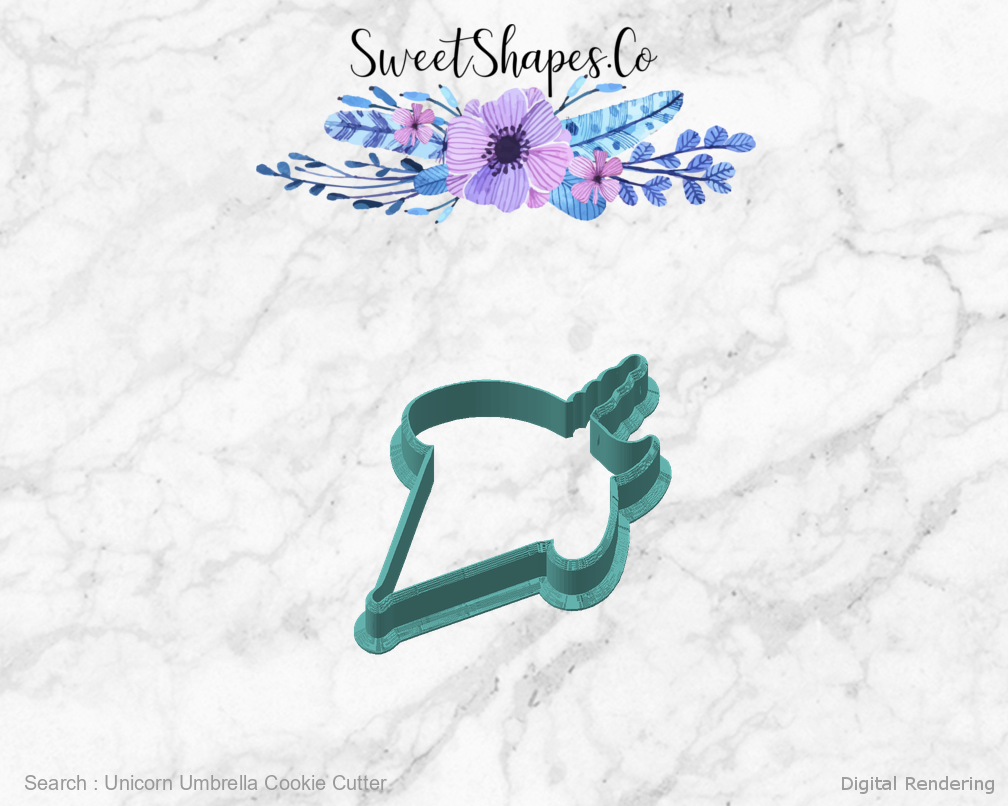 Unicorn Umbrella Cookie Cutter — angled front view