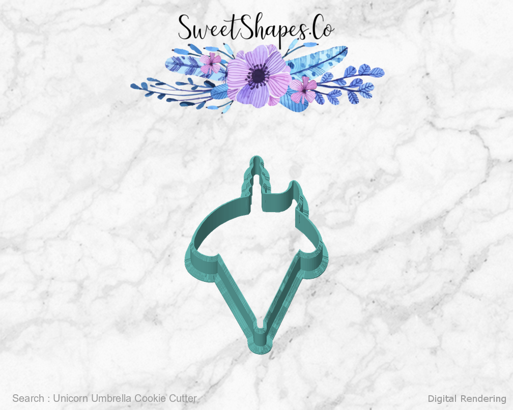 Unicorn Umbrella Cookie Cutter — front view