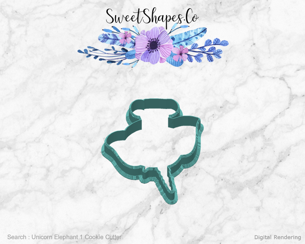 Unicorn Elephant 1 Cookie Cutter — back view