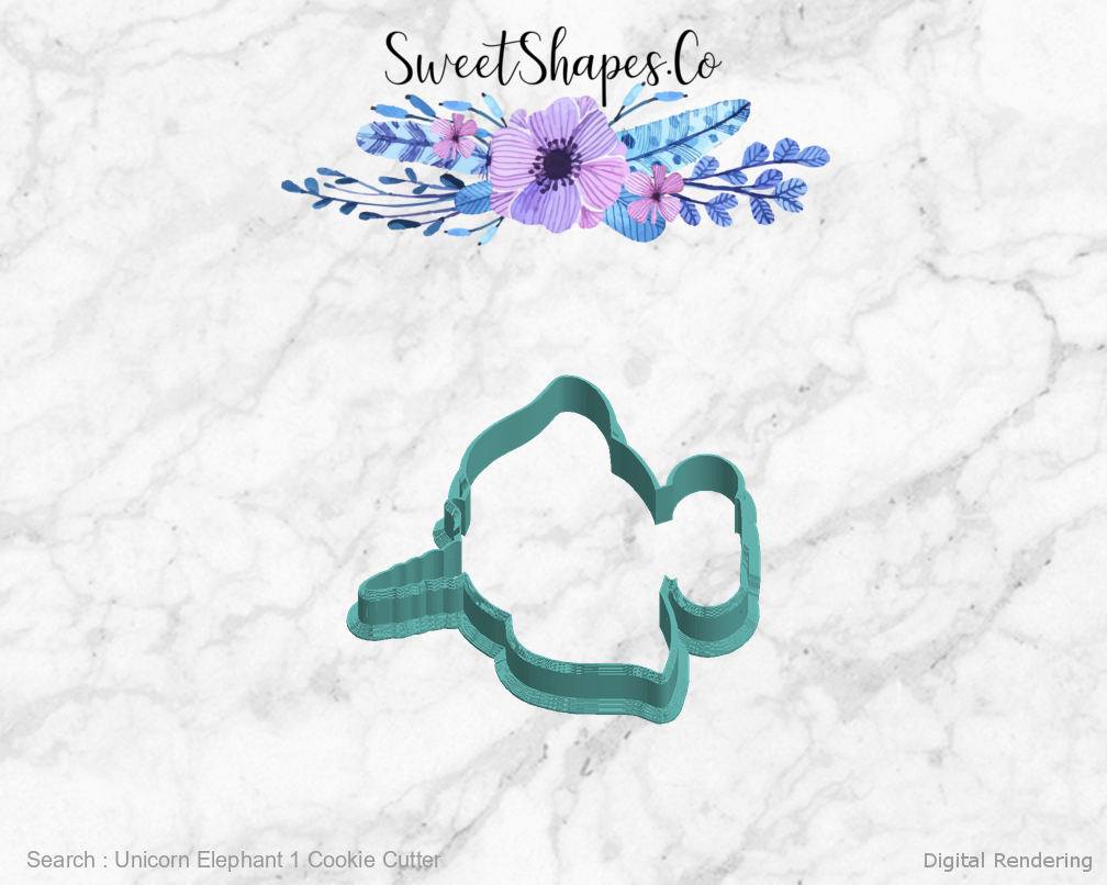Unicorn Elephant 1 Cookie Cutter — left view