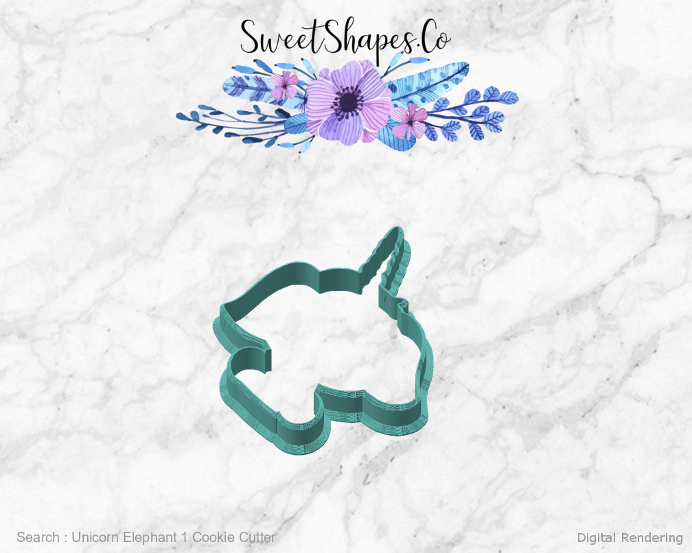 Unicorn Elephant 1 Cookie Cutter — angled front view