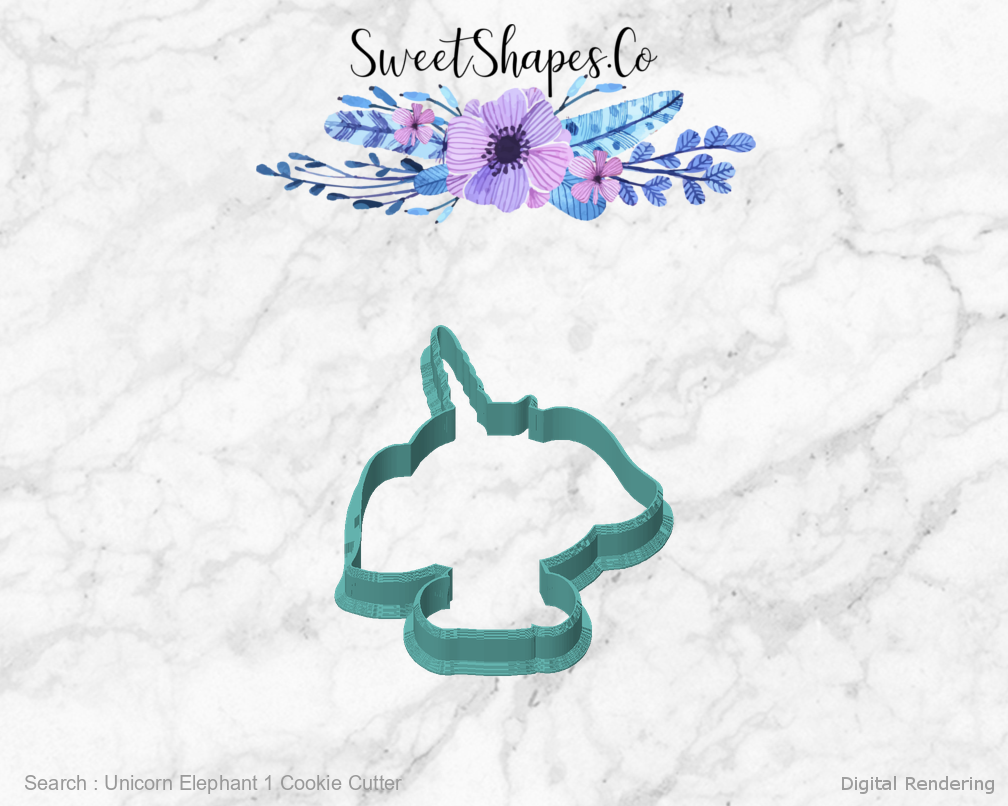 Unicorn Elephant 1 Cookie Cutter — front view