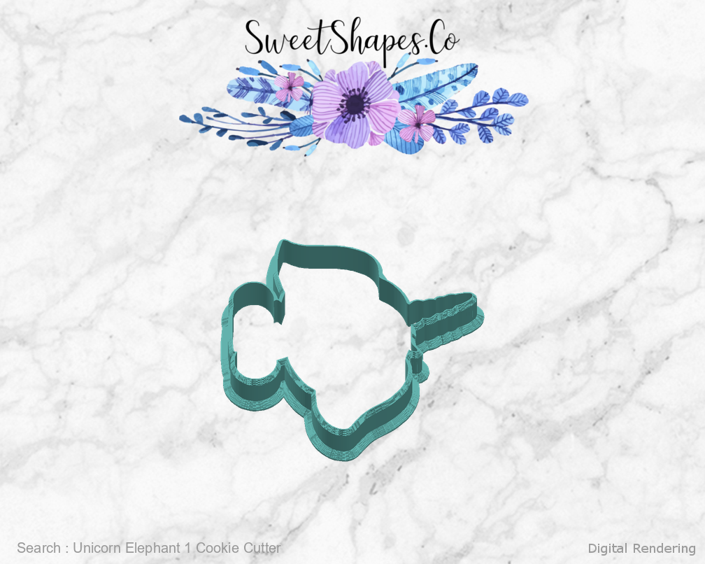 Unicorn Elephant 1 Cookie Cutter — right view