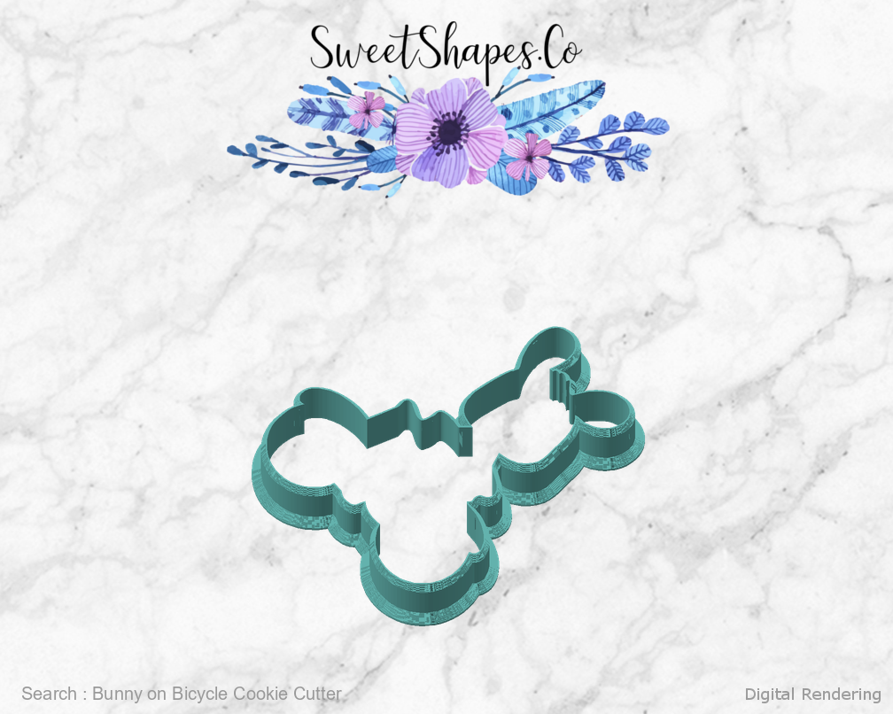 Bunny on Bicycle Cookie Cutter — angled front view