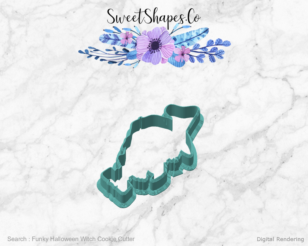 Funky Halloween Witch Cookie Cutter — angled front view