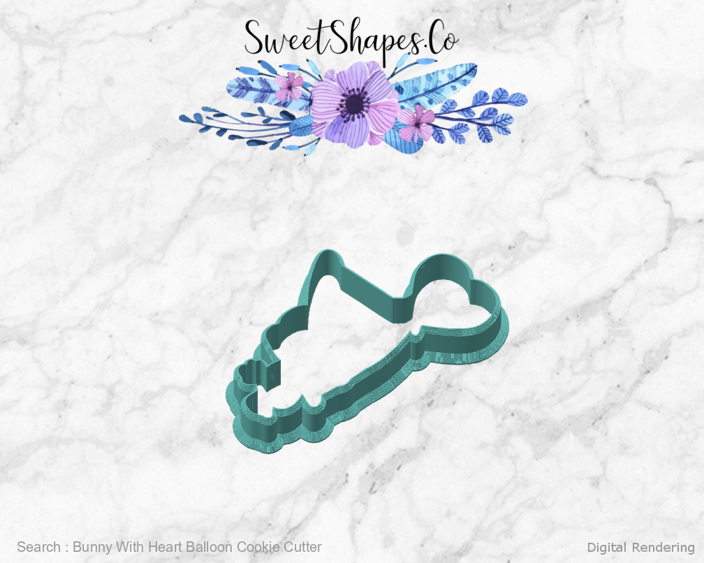 Bunny With Heart Balloon Cookie Cutter — angled front view