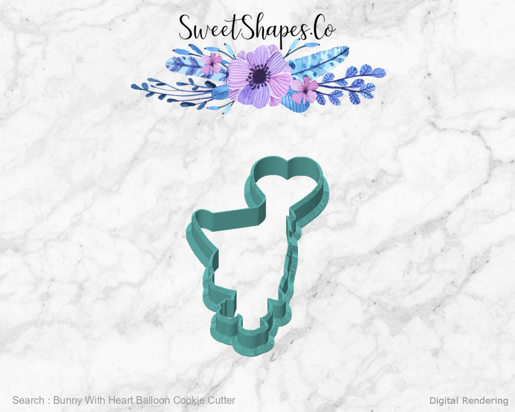 Bunny With Heart Balloon Cookie Cutter — front view