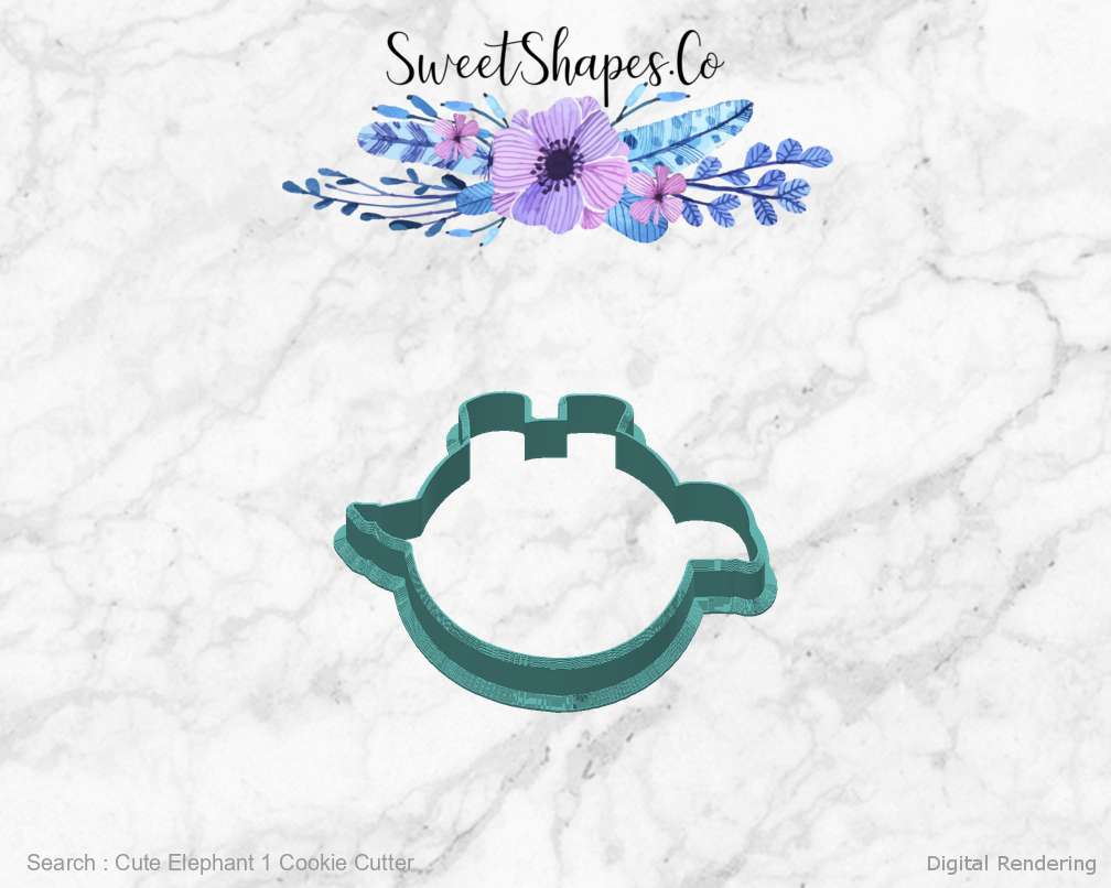 Cute Elephant 1 Cookie Cutter — back view