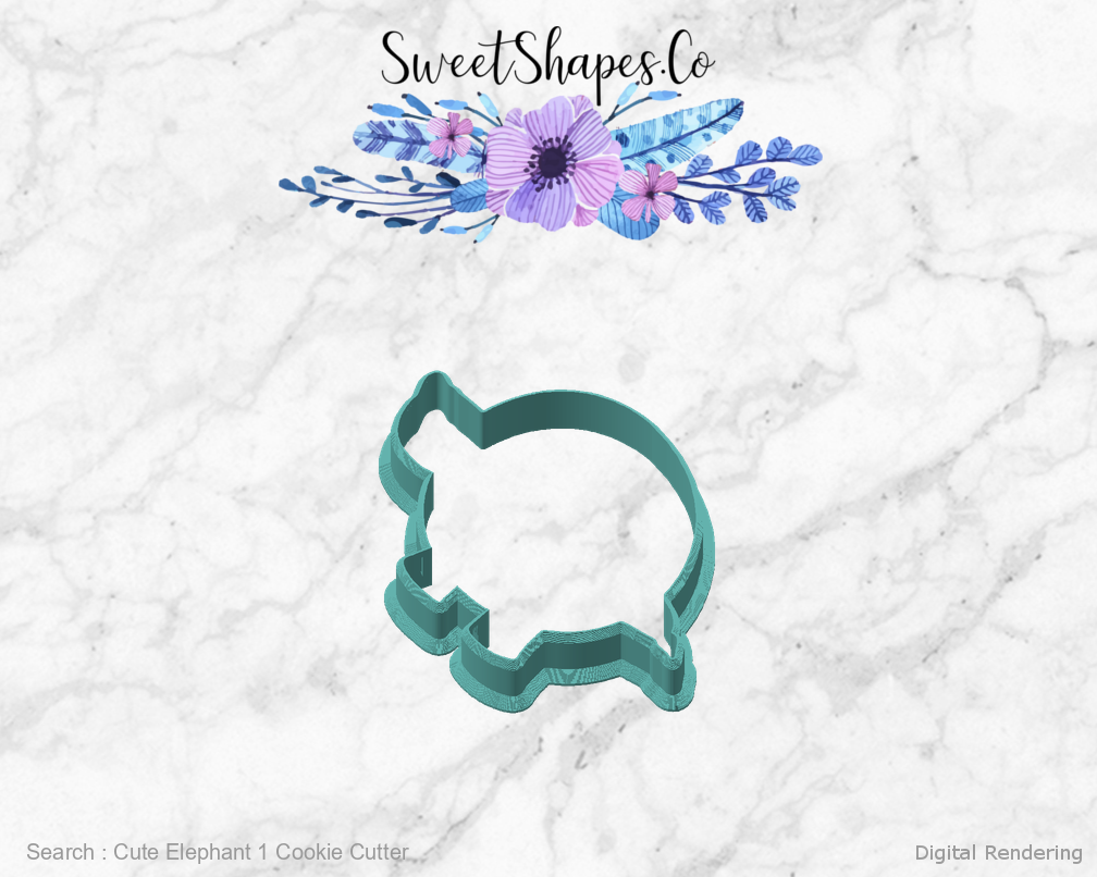 Cute Elephant 1 Cookie Cutter — angled front view
