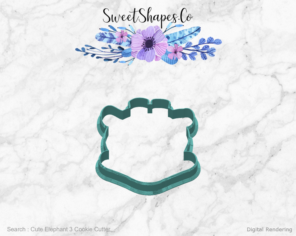 Cute Elephant 3 Cookie Cutter — back view