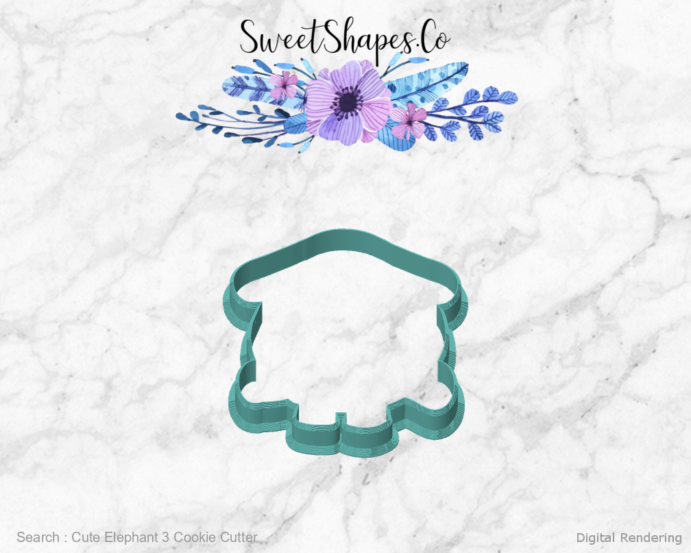Cute Elephant 3 Cookie Cutter — front view