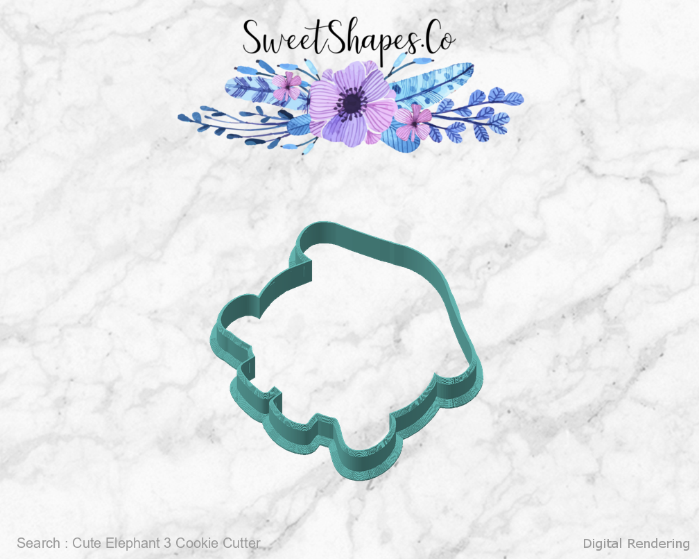 Cute Elephant 3 Cookie Cutter — angled front view