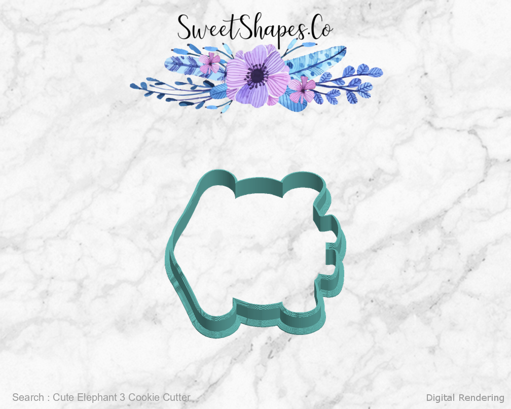Cute Elephant 3 Cookie Cutter — left view