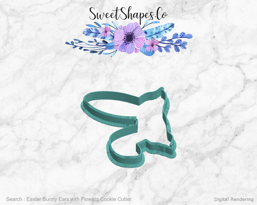 Easter Bunny Ears with Flowers Cookie Cutter — left view