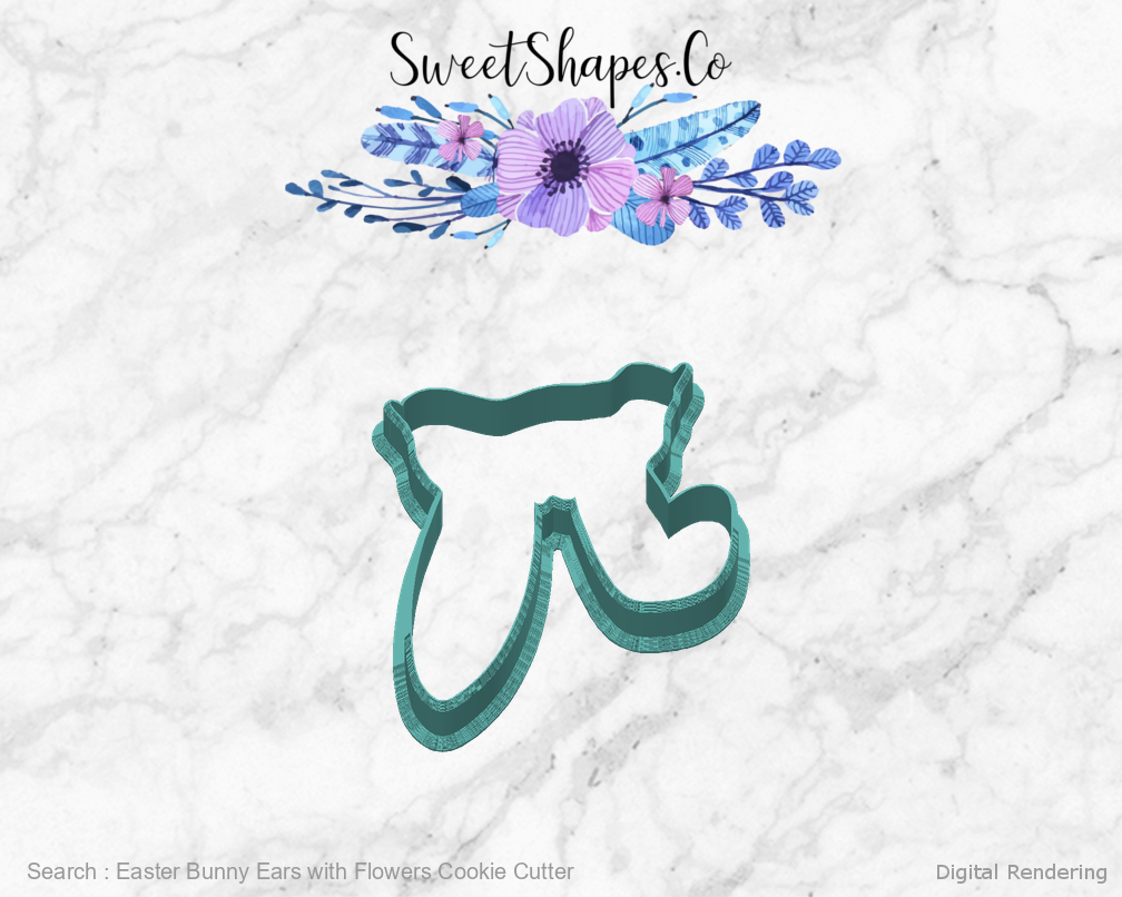 Easter Bunny Ears with Flowers Cookie Cutter — back view