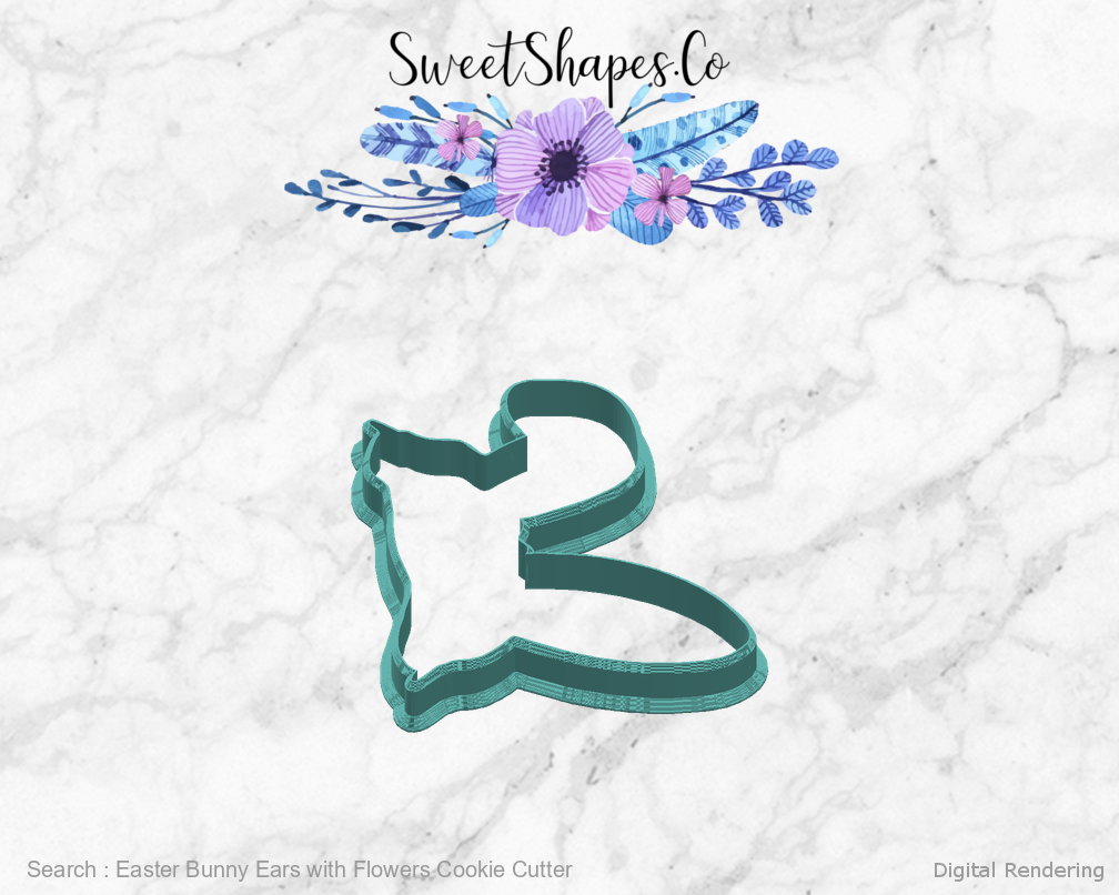 Easter Bunny Ears with Flowers Cookie Cutter — right view