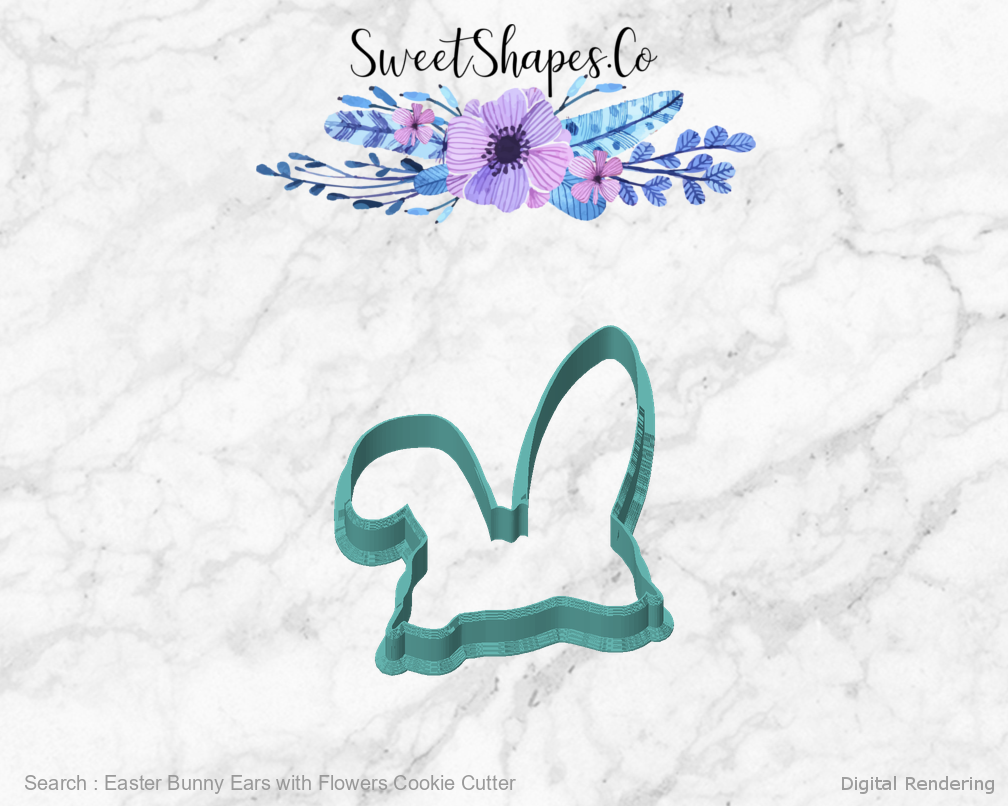 Easter Bunny Ears with Flowers Cookie Cutter — front view