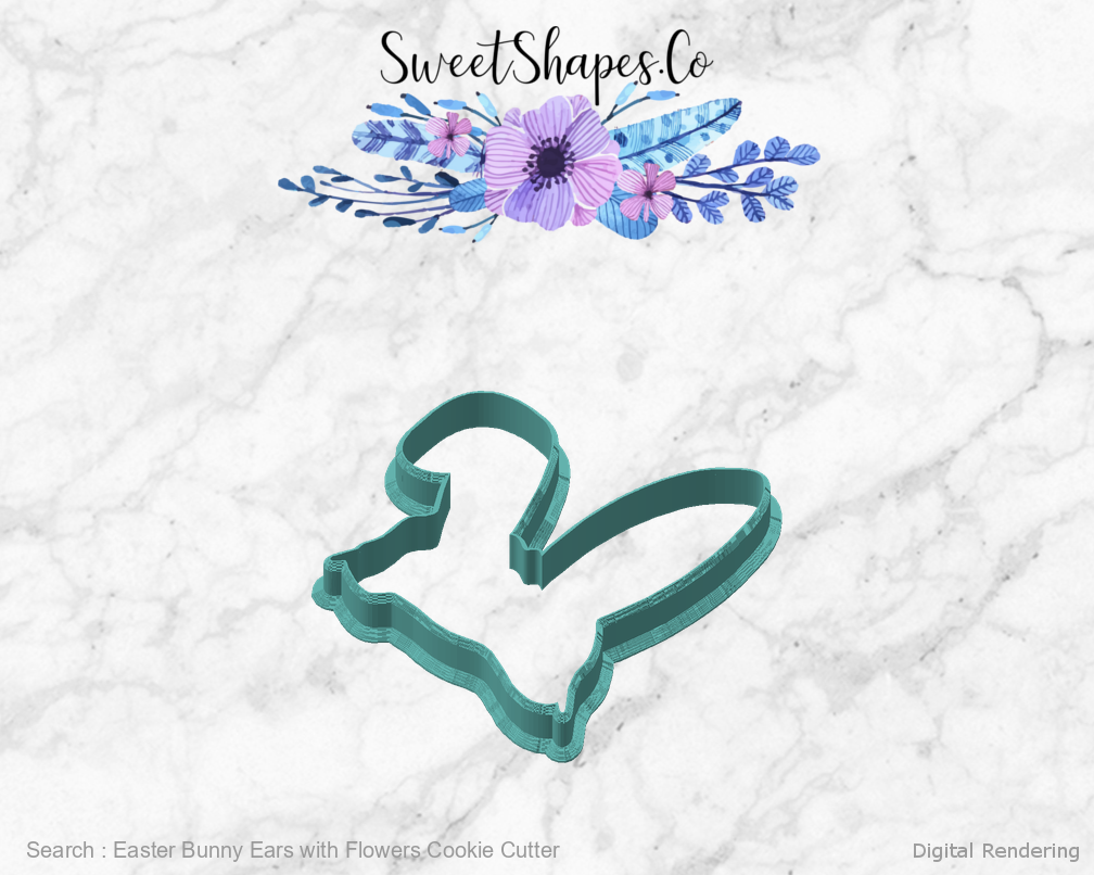 Easter Bunny Ears with Flowers Cookie Cutter — angled front view