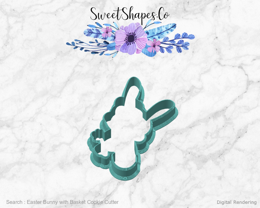 Easter Bunny with Basket Cookie Cutter — angled front view