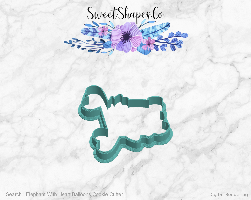Elephant With Heart Balloons Cookie Cutter — left view