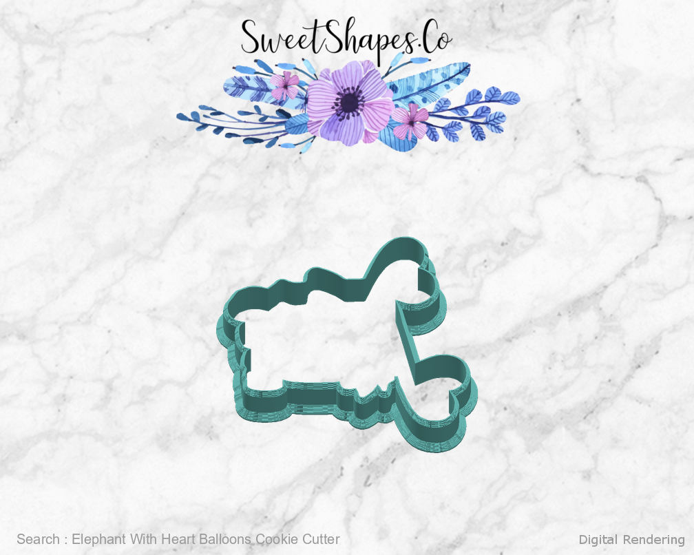 Elephant With Heart Balloons Cookie Cutter — right view