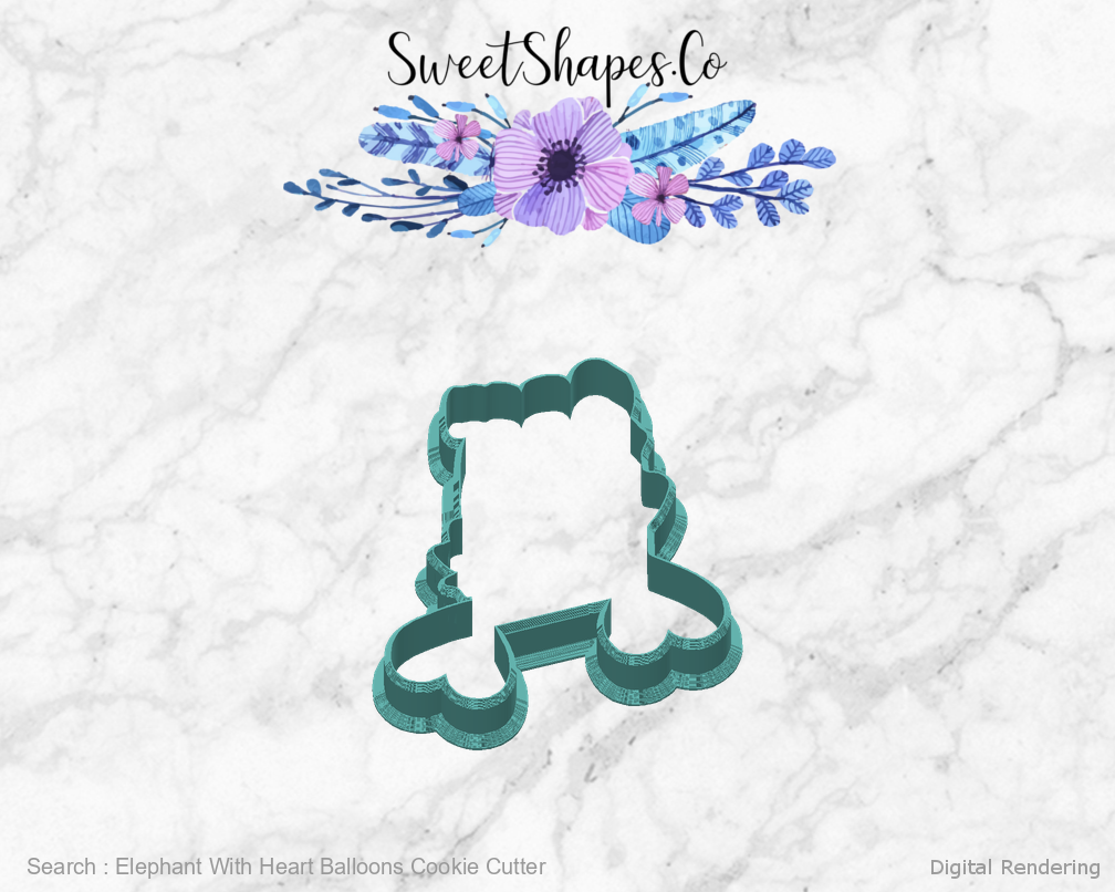 Elephant With Heart Balloons Cookie Cutter — back view