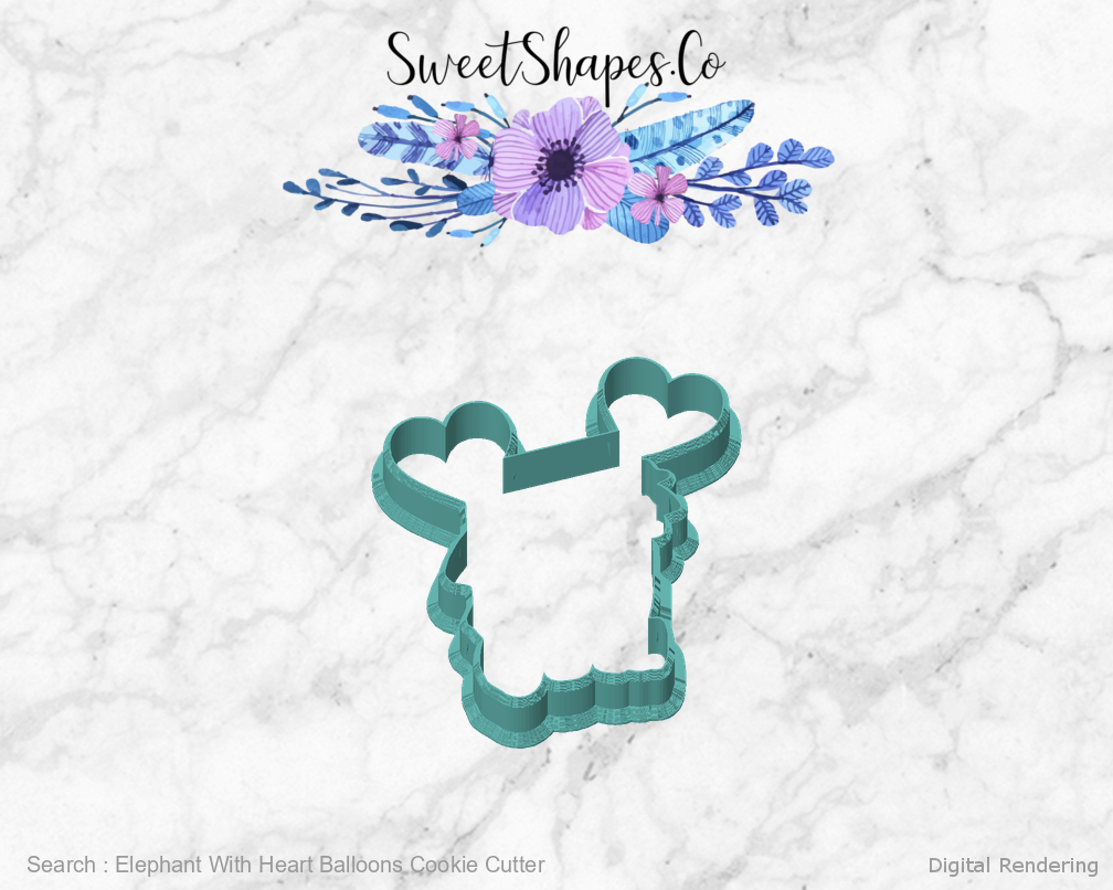 Elephant With Heart Balloons Cookie Cutter — front view