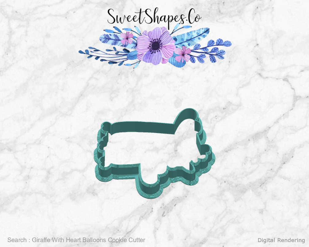 Giraffe With Heart Balloons Cookie Cutter — right view