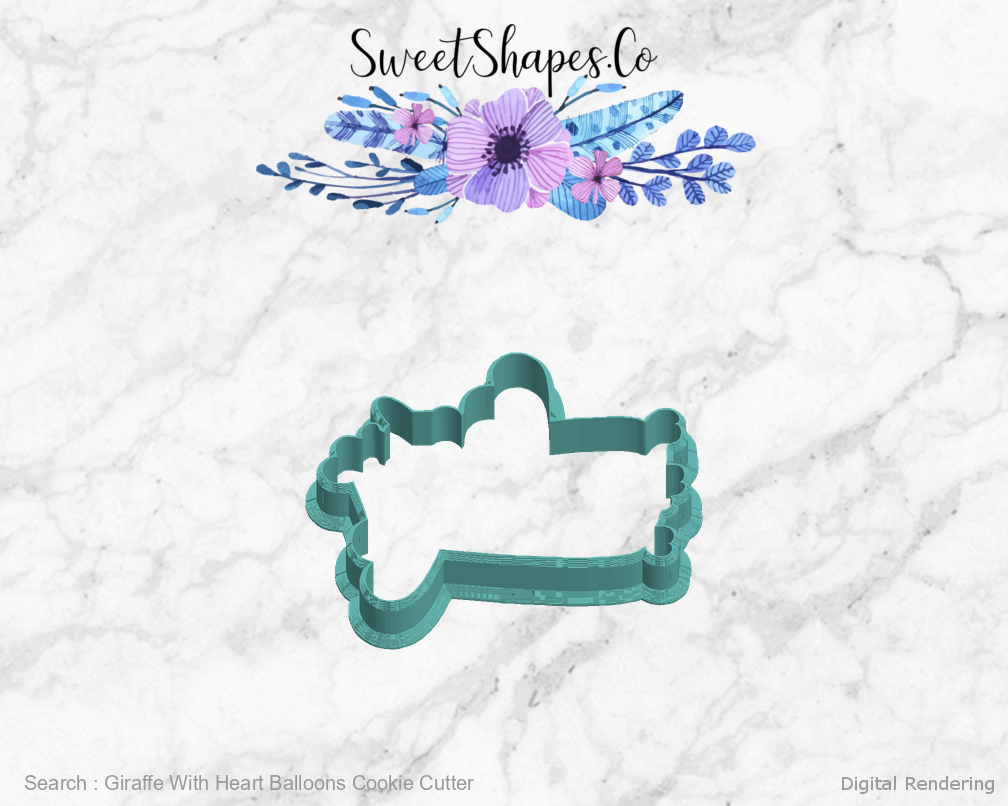 Giraffe With Heart Balloons Cookie Cutter — left view